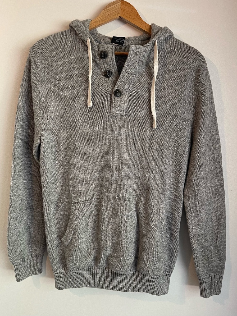 Alpha Steele Knit Button Front Hoodie Sweater Kangaroo Pocket Gray Size M